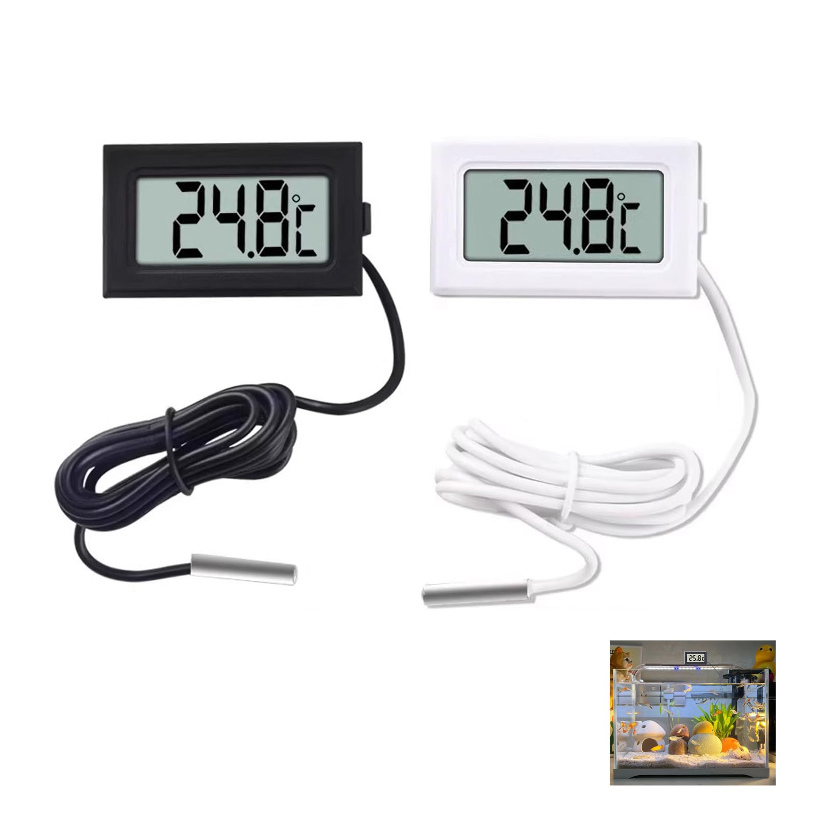 Dewfigs 2 cyfrowe termometry z czujnikiem, cyfrowy termometr LCD, monitorowanie temperatury, termometr do lodówki, termometr akwariowy, od -50°C do +110°C