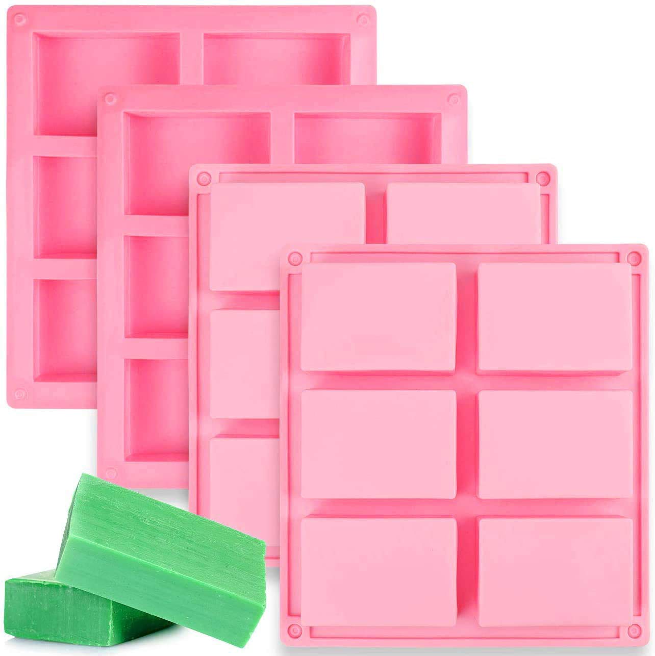 4 Pack 6 Cavity Rectangle Silicone Soap Molds DIY Handmade Soap Mold for Bundt Cake, Cupcake, Muffin, Coffee Cake, Pudding