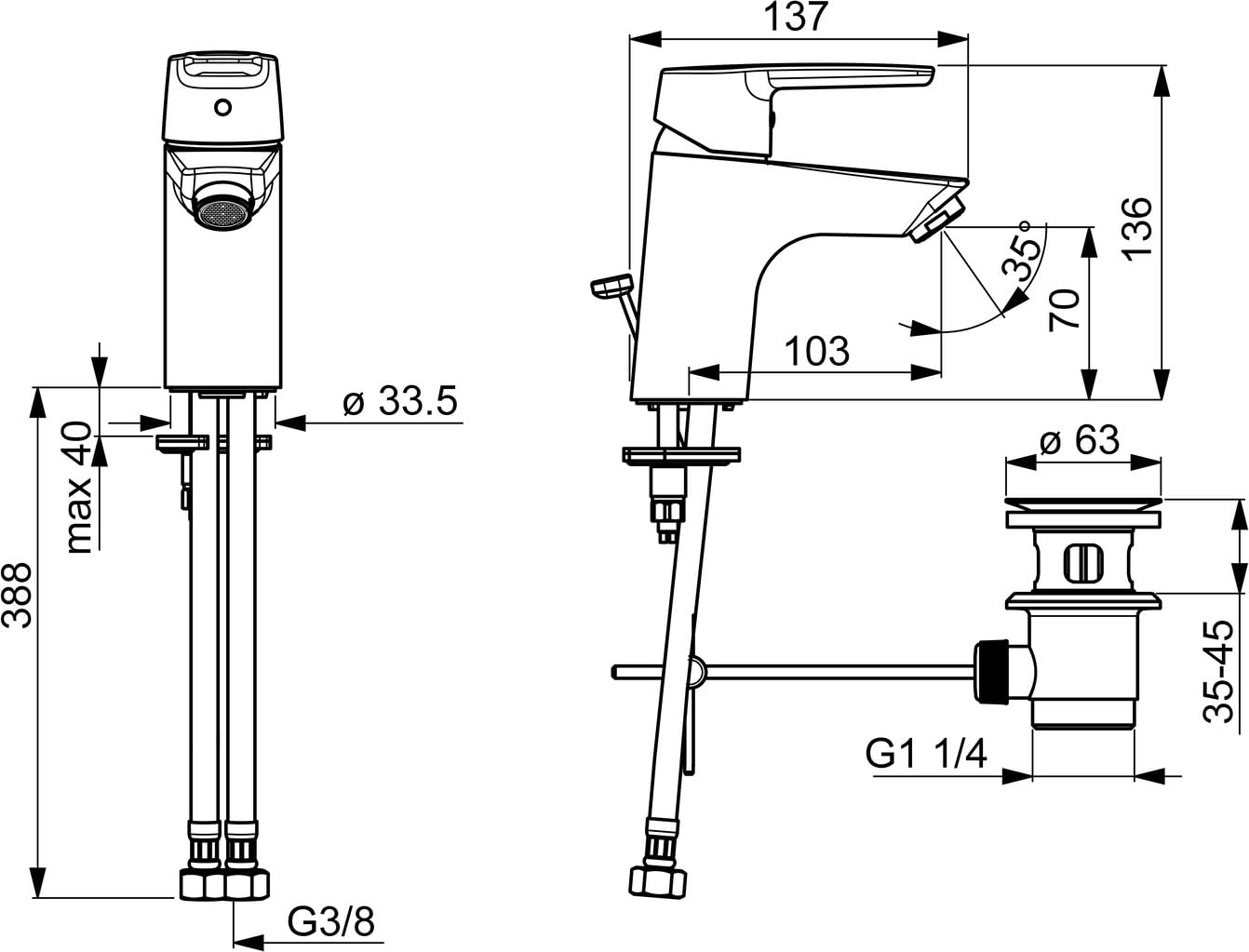 Mezclador de lavabo HANSA HANSAPOLO, con desagüe automático, proyección: 103 mm, 51402293