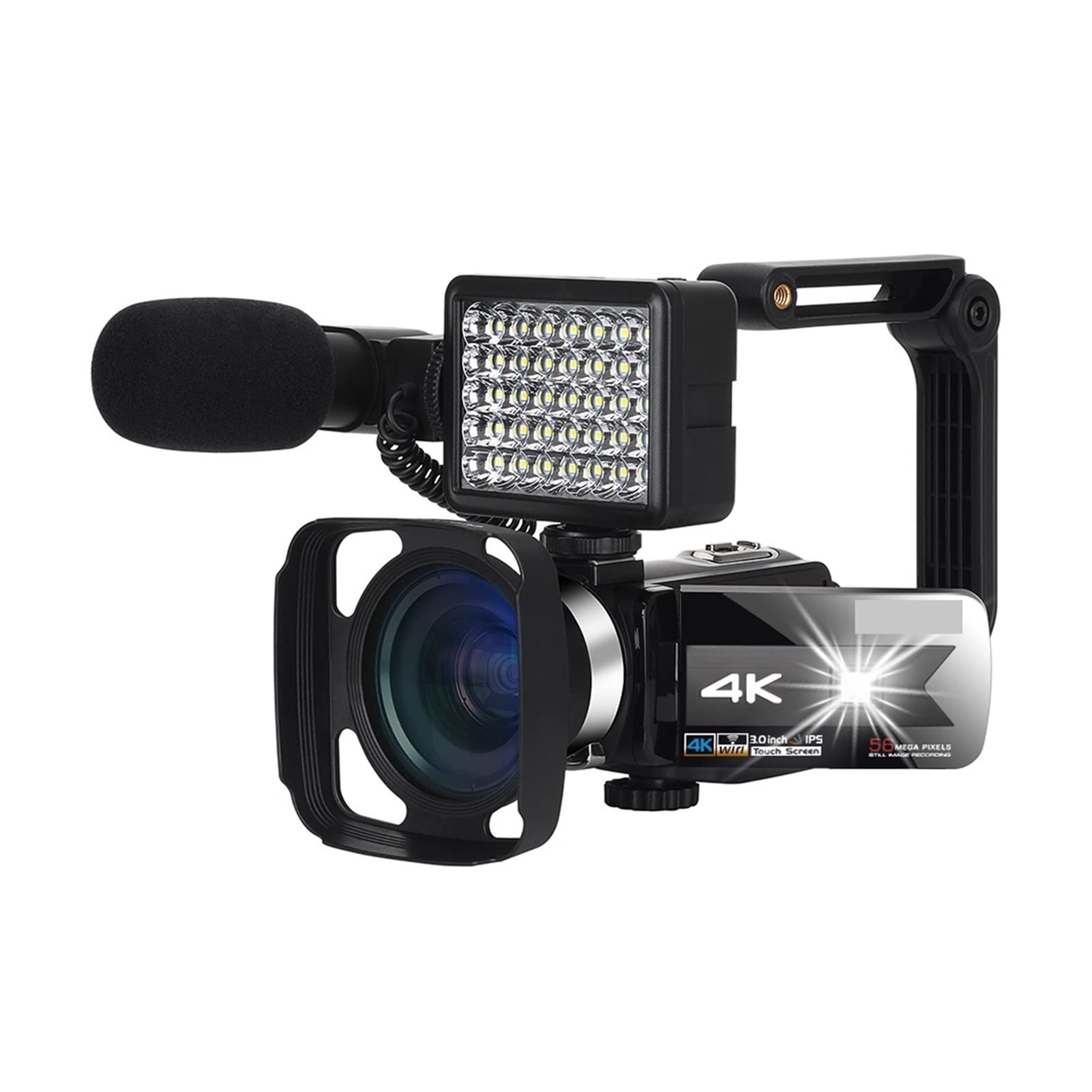 Kamera Wideo, Kamera wideo 4K Wi -Fi Camera Nocna Vision 5 6MP Vloggowanie ekranu dotykowego piękności dla kamery internetowej(Standard,K1 Gray Camera Kit)