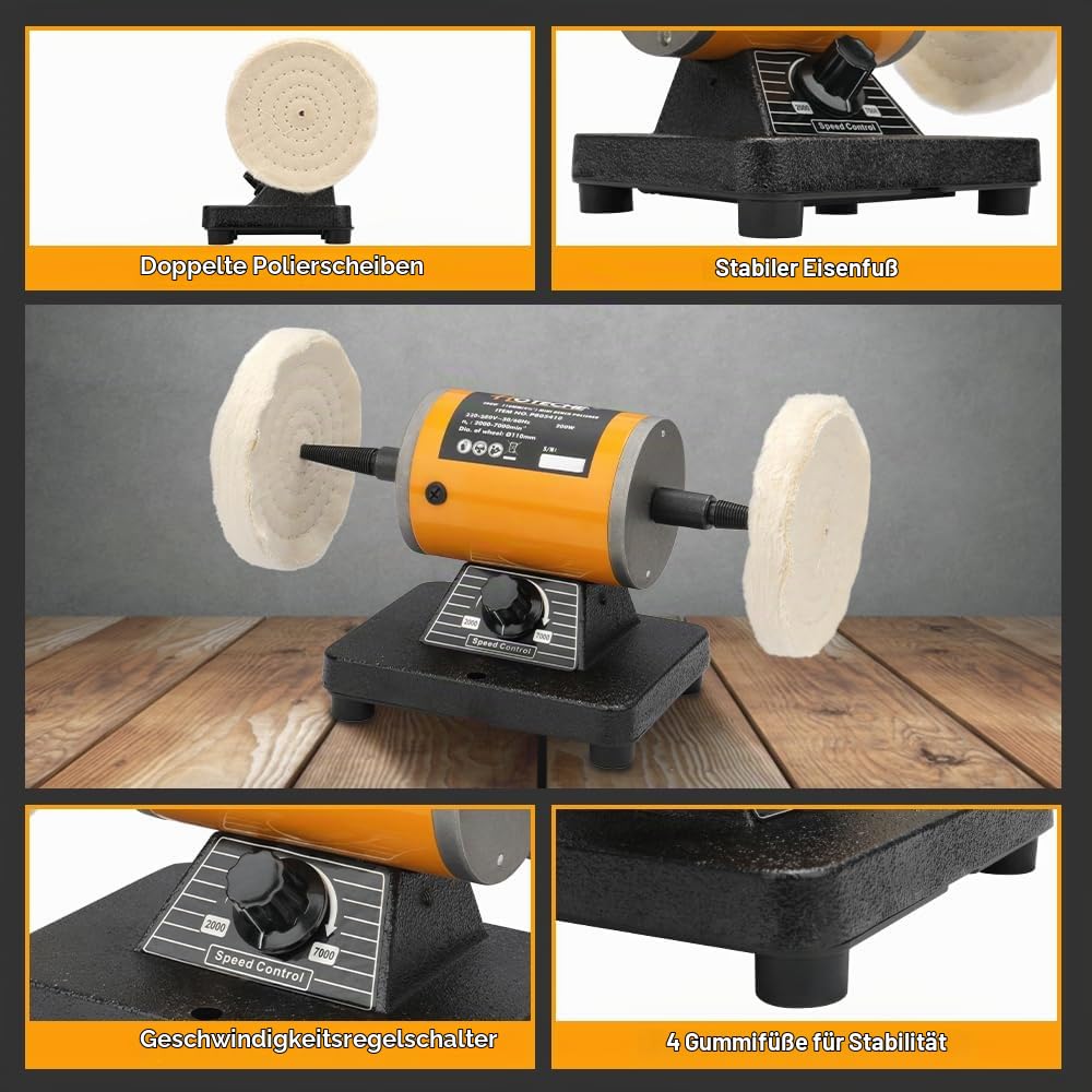 Hoteche 200W 110MM Mini - Poliergerät | Kupferdraht - Permanentmagnetmotor, Drehzahl 2000 - 7000rpm, in Zwei - Wellpappe - Farbenschachtel