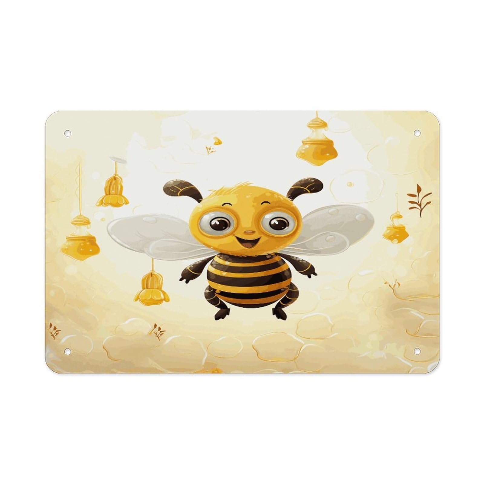 Fekiloot Style Cute Bees Honey Metal Signs Wall Art Tin Sign