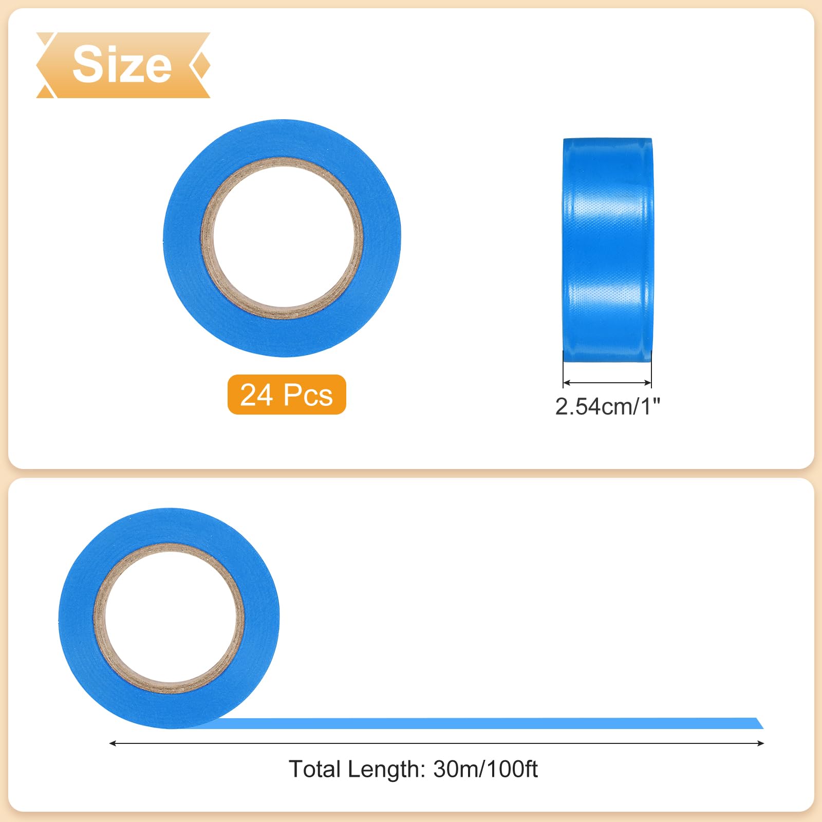 PATIKIL 24Confezione Nastro Segnaletico Fluorescente Blu, 1" x 100 Ft Non Adesivo PVC Neon Rotolo Marcatura Nastro Per Segnalazione Alberi, Sentieri