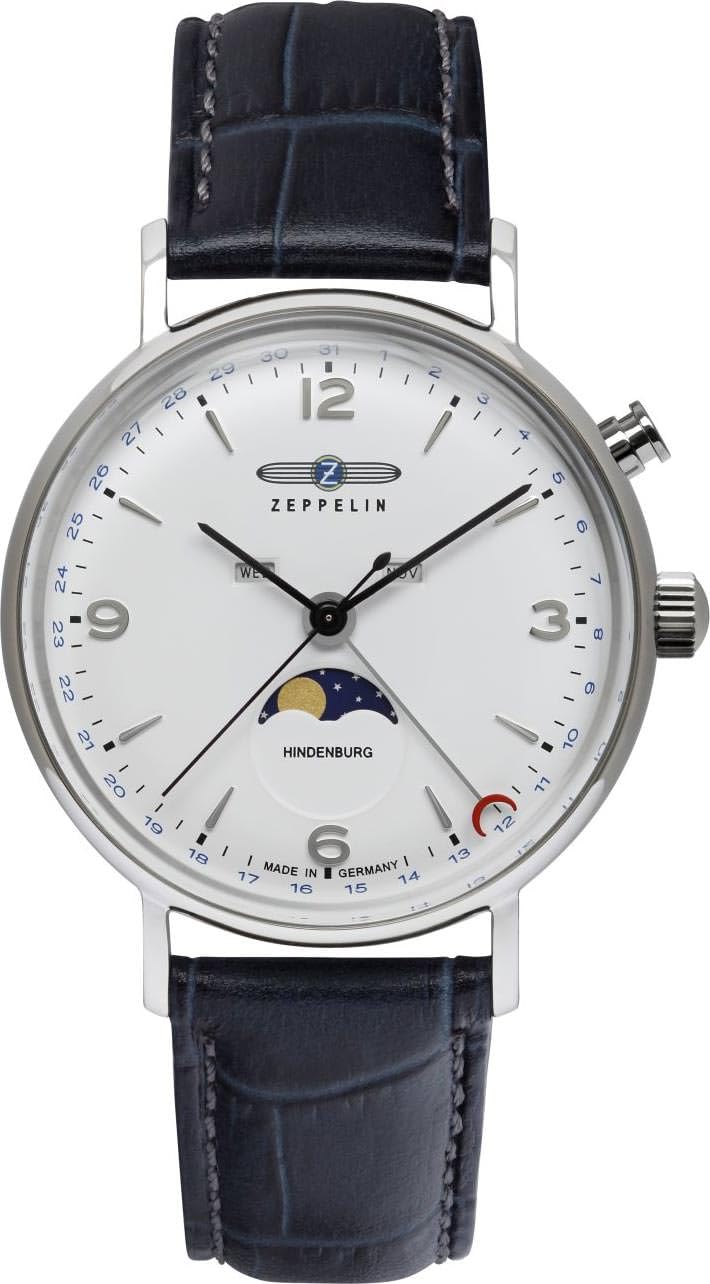 Zeppelin Leather Lz 129 Hindenburg Mondphase Annual Calendar|Day-Date|Moon Phase|Month Analog Dial Color White MenS Watch - 80761 (B0BLZHKHHX) Amazon Price History, Amazon Price Tracker