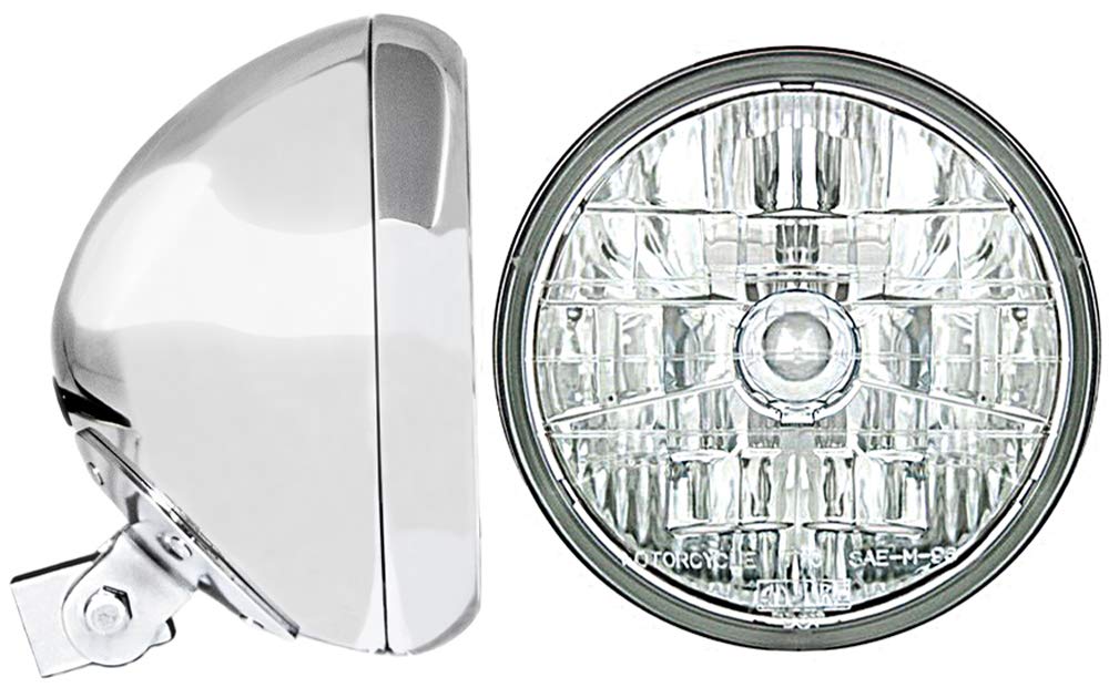Adjure (HB77010-2) Chrome 7" Universal Headlight Bucket with Diamond Ice 3-K Headlamp