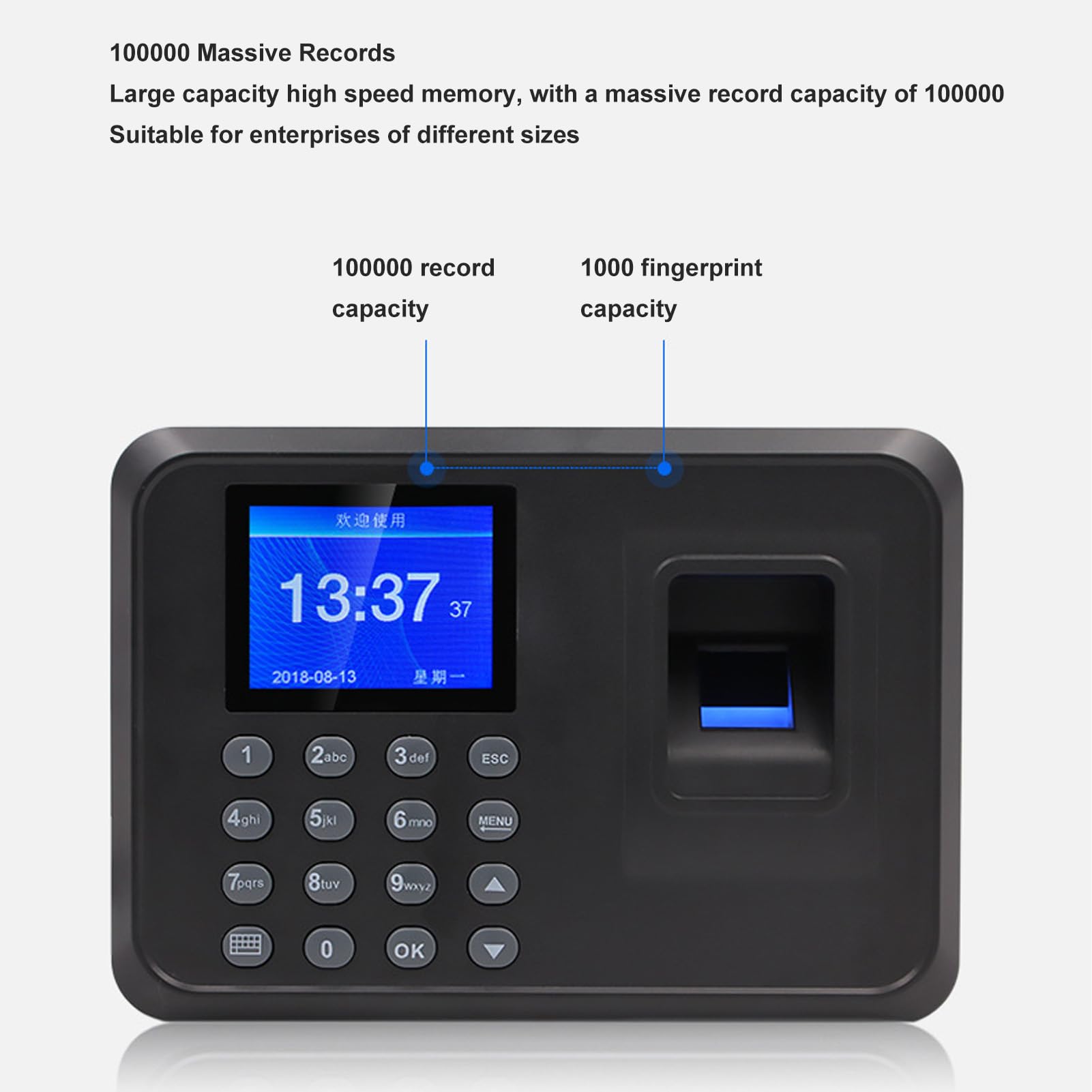 Reloj de Tiempo de Empleado con Huella Digital con contraseña y recordatorio de Voz