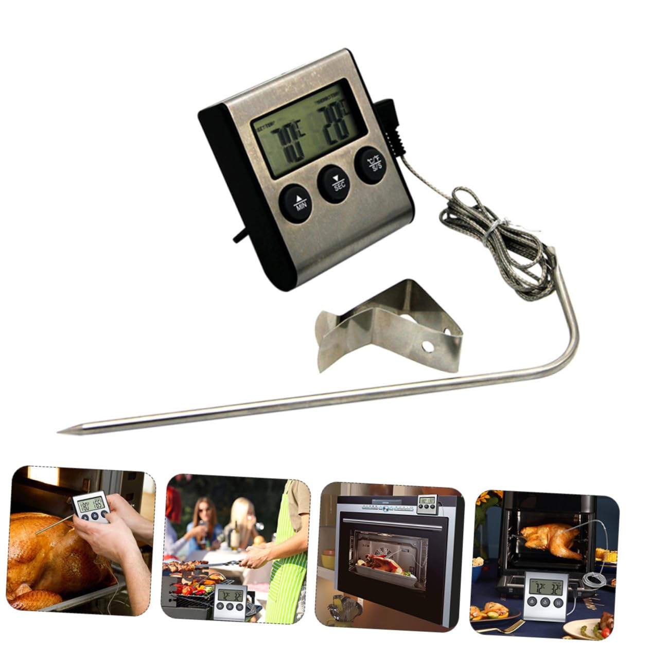 PRETYZOOM 3juegos Digital De Cocina De Inoxidable Para y Horno Lectura Rápida y Precisa Para Medir Temperatura Asados y Cocción Fácil De Usar y Leer