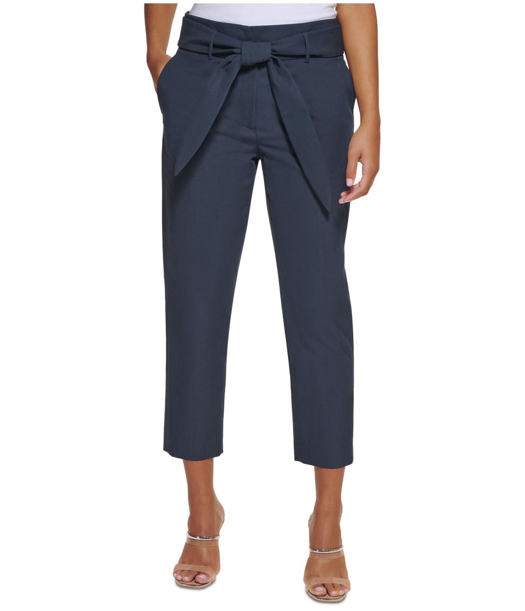 DKNY Womens Paper Bag Waist Casual Trouser Pants Blue Petite 6P