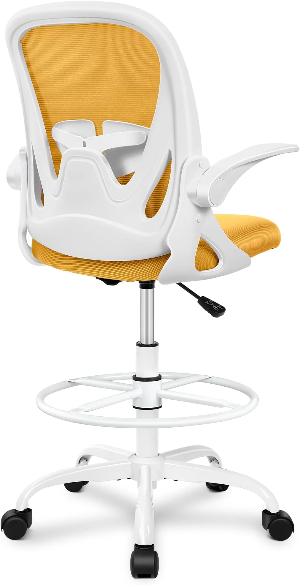 Primy Drafting Chair Tall Office Chair with Flip-up Armrests Executive Ergonomic Computer Standing Desk Chair with Lumbar Support and Adjustable Footrest Ring (Yellow)