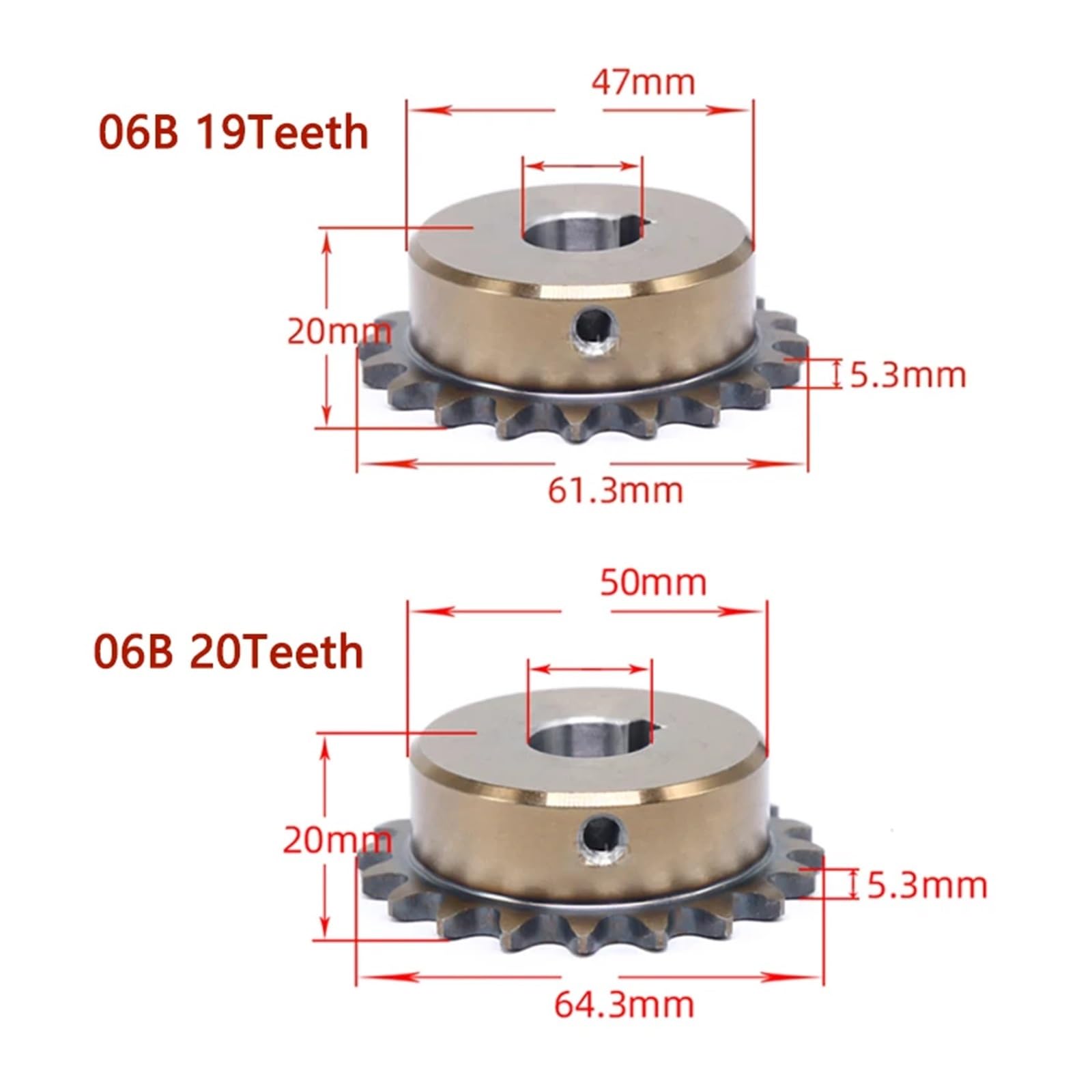 Bevel Gear Pinion Hardware Mechanical 1pcs 19T/20T 06B Precision Industrial Drive Sprocket Wheel 19 20 Teeth Steel Chain Gear Bore 12 14 15 16 17 18 19-30mm(16mm (Keyway 5mm)-20 Teeth)