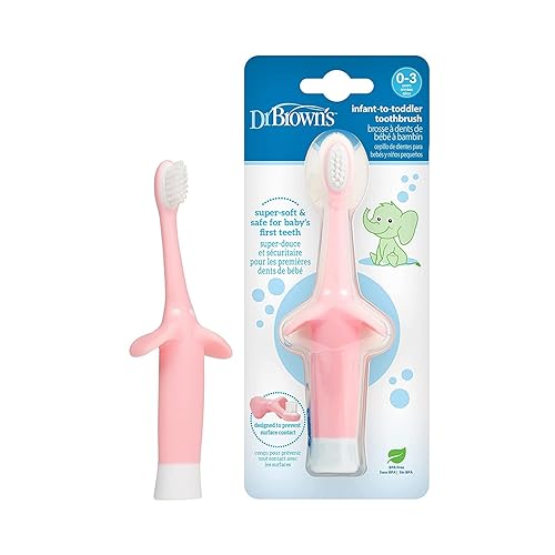 Miniatura 12 de Dr. Brown's Cepillos de dientes de jirafa y elefante rosa para bebés con pasta de dientes para bebés, fresa, 1.4 onzas