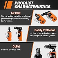 Vista 3 de Juego de amoladora neumática, kit de amoladora de troqueles de aire recto/en ángulo con pinzas de 1/4 y 1/8 pulgadas, herramientas neumáticas, 2