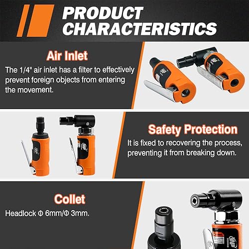 Miniatura 3 de Juego de amoladora neumática, kit de amoladora de troqueles de aire rectoen ángulo con pinzas de 14 y 18 pulgadas, herramientas neumáticas, 2