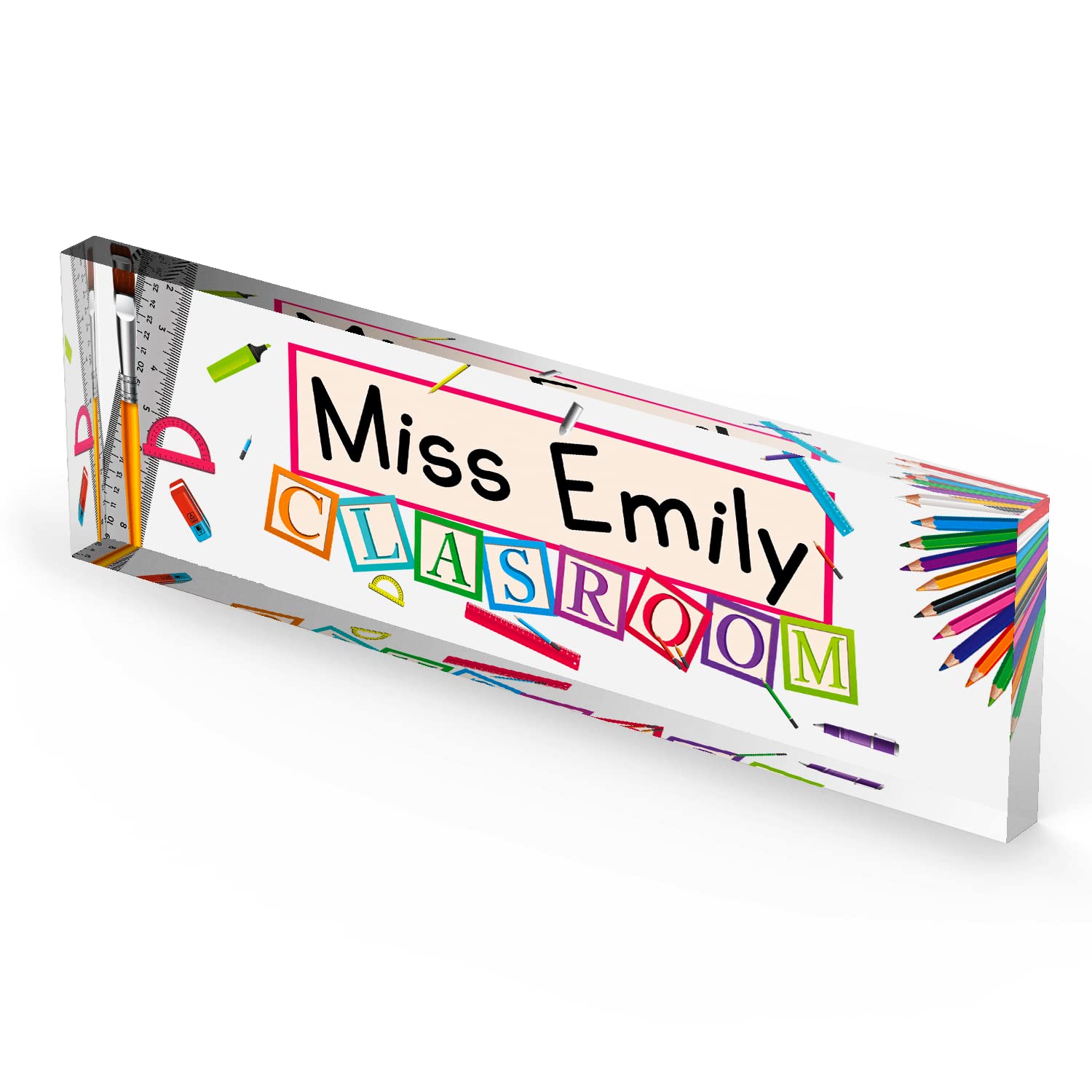 Artblox Acrylic Name Plate, 8'' x 2.5'', Personalized Teacher Desk Sign, Modern Signage