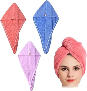 3 Piezas Toallas para Secar El Pelo, Toalla Microfibra Pelo, Gorro de Pelo Seco para Mujeres, Cabello Turbante de Secado r...
