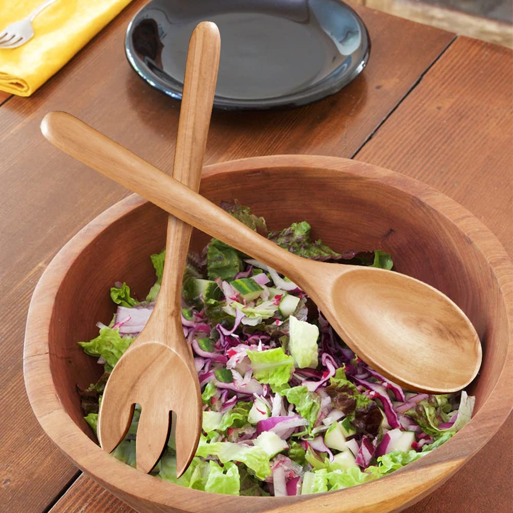 Wooden Salad Server Set, Acacia Wooden Salad Spoons and Fork Claw Set of 2,  Salad Tongs Food Mixing Serving Tool, Salad Serving Tosser Utensils