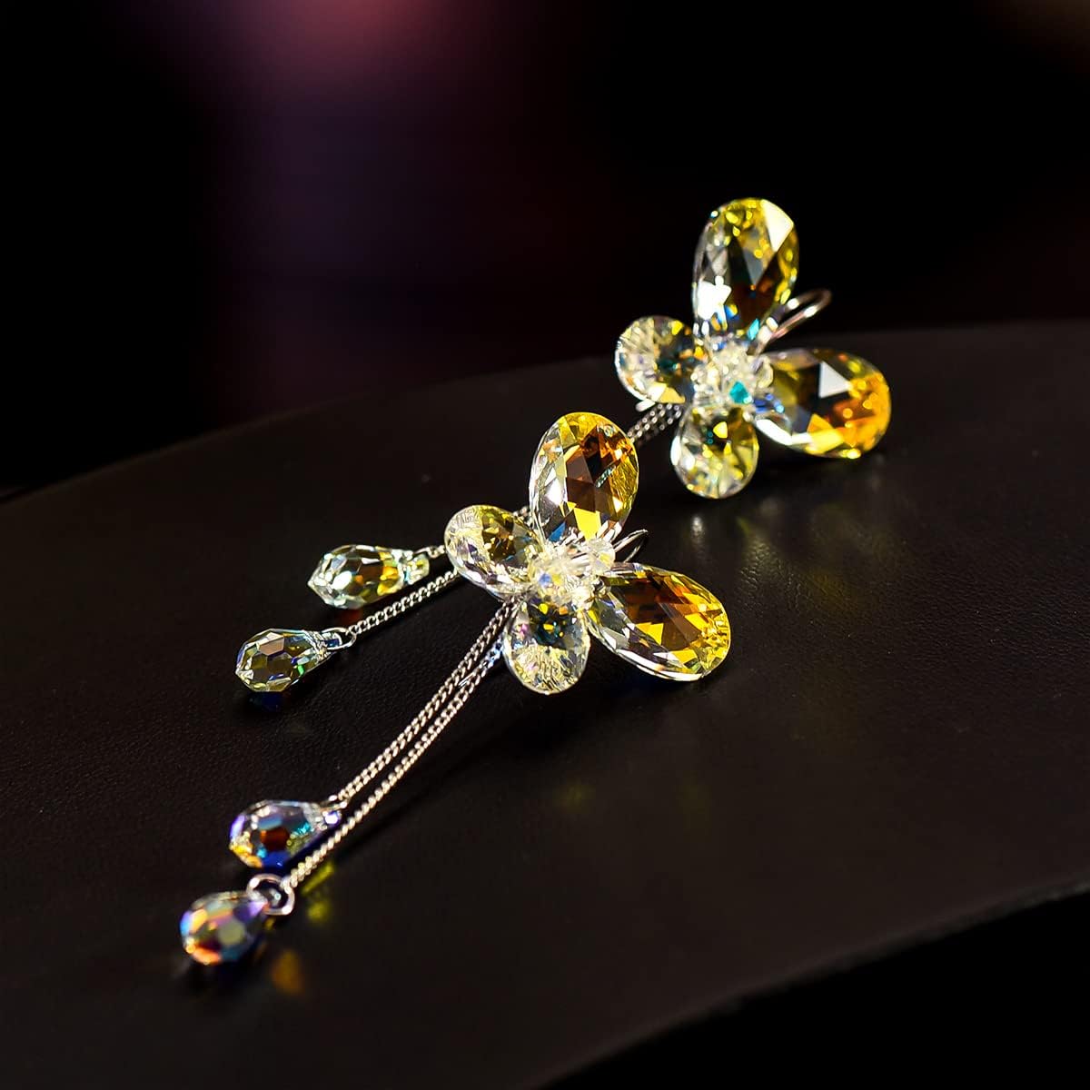 925 Sterling Silver Handmade Unique Dazzling Butterfly Earrings with Aurora Borealis Austrian Crystals Long Tassels Boho Dangle Ideal Jewelry Gift for Women Ladies