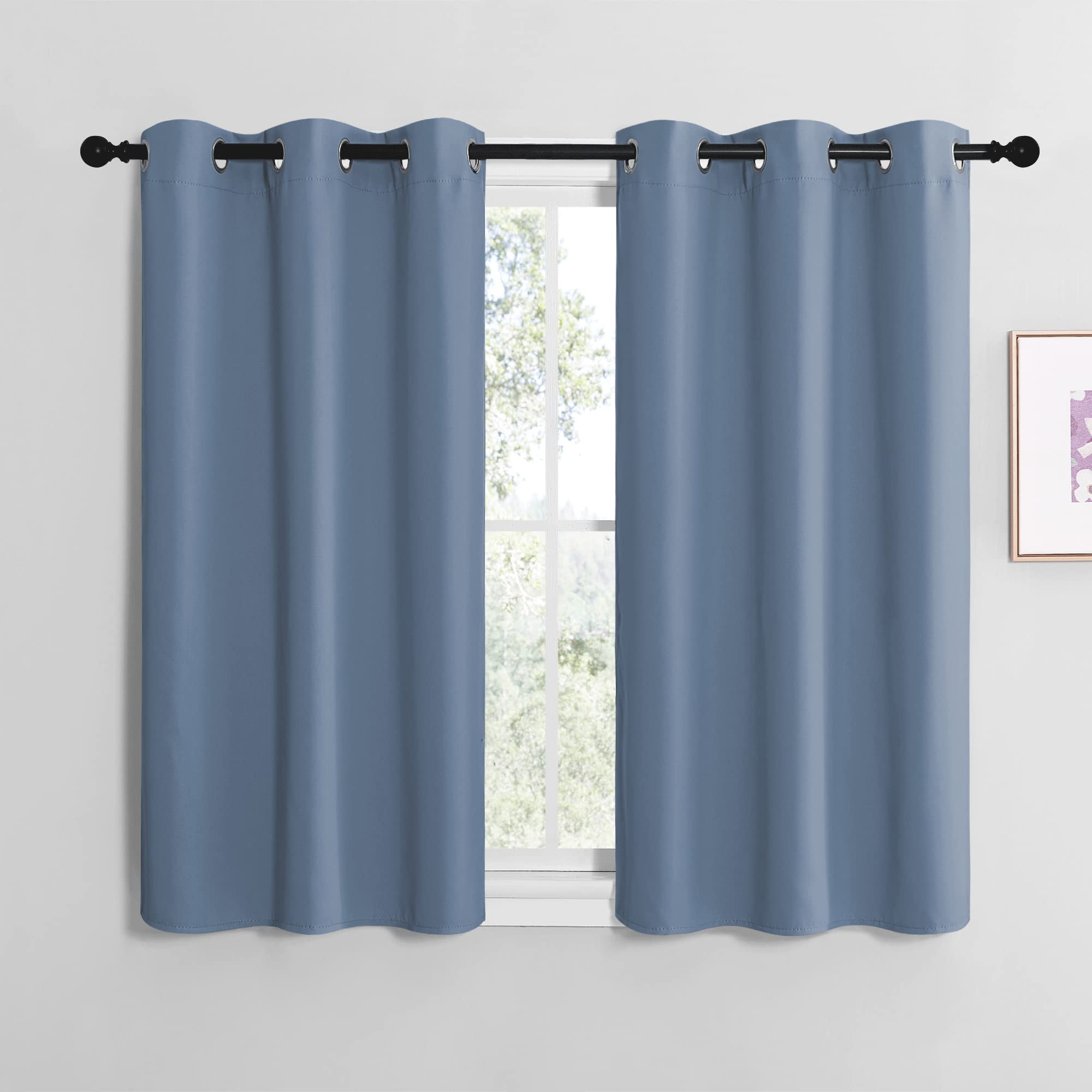 NICETOWN Kitchen Curtains Small Window Curtains &amp; Drapes, Thermal Insulated Solid Grommet Panels for Cupboard, Loft, Cafe, Dining Room (Stone Blue, 42" W x 40" L, 2PCs)