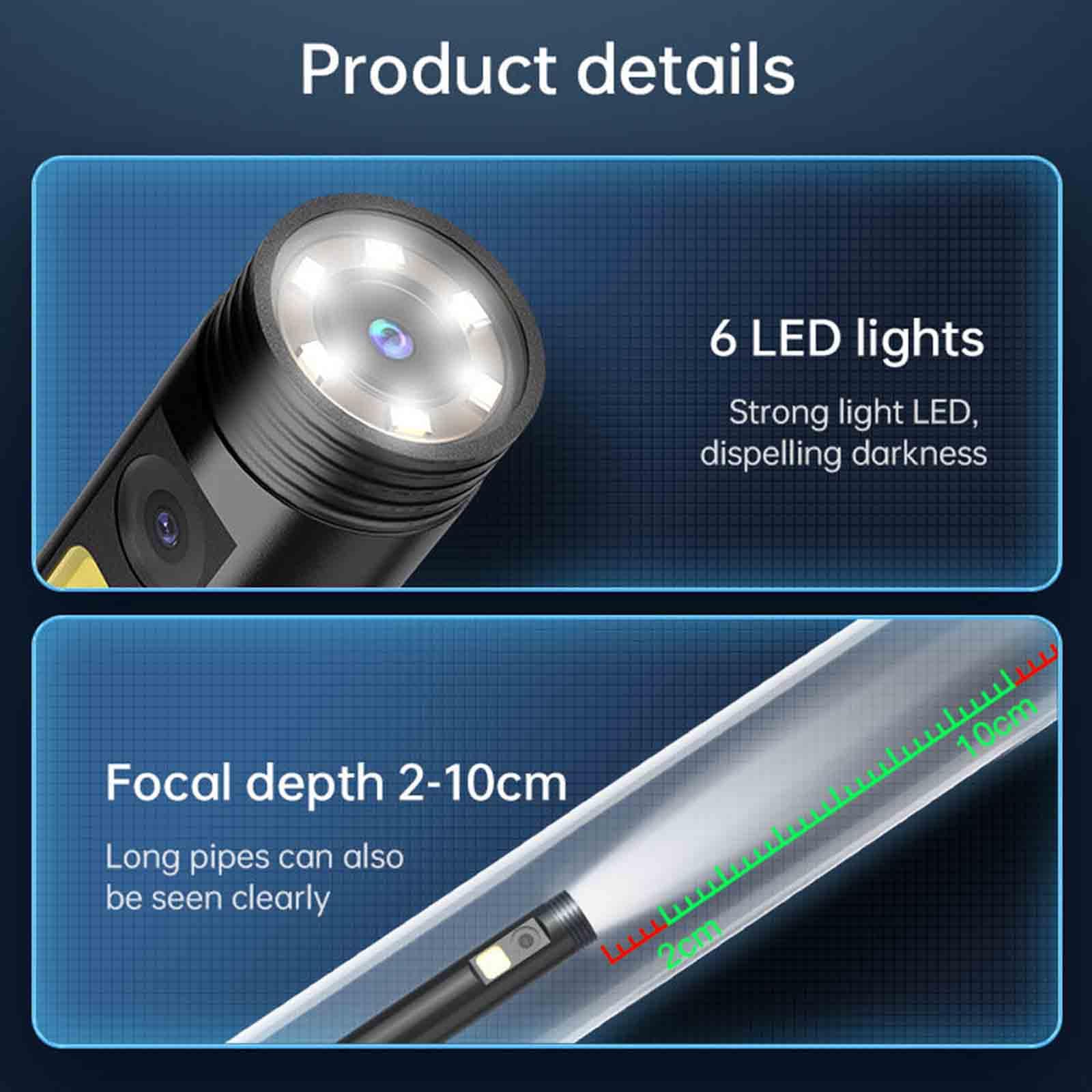 Kamera endoskopowa ze światłem, 16,4 stopy półsztywny kabel teleskopowy kamera z 6 diodami LED, 7,9 mm USB 3 w 1 wodoodporna kamera węża IP67, przegubowy peryskop,