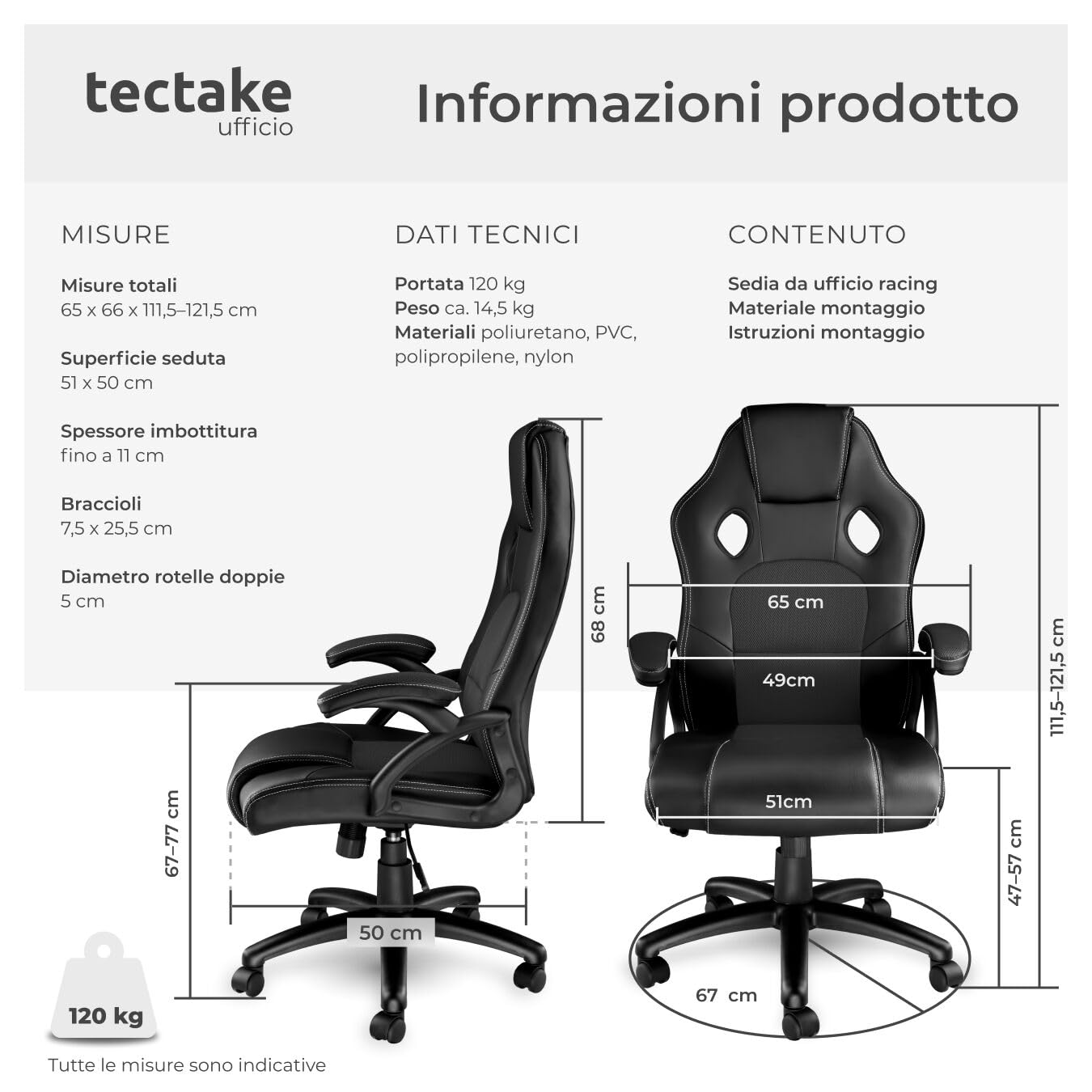 tectake® Sedia Ergonomica da Ufficio, Sedia Gaming con Ruote per Scrivania con Base Robusta e con Imbottitura Spessa, Poltrona Gaming, Adattamento Ottimale - Nero
