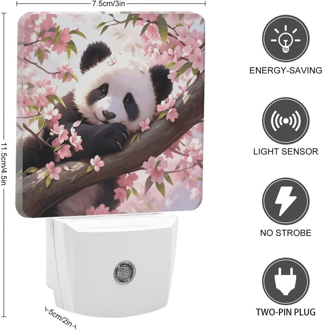 Panda Flower LED Night Light Plug-In Wall Nightlight, Decor 11.5x7.5x5cm image 2