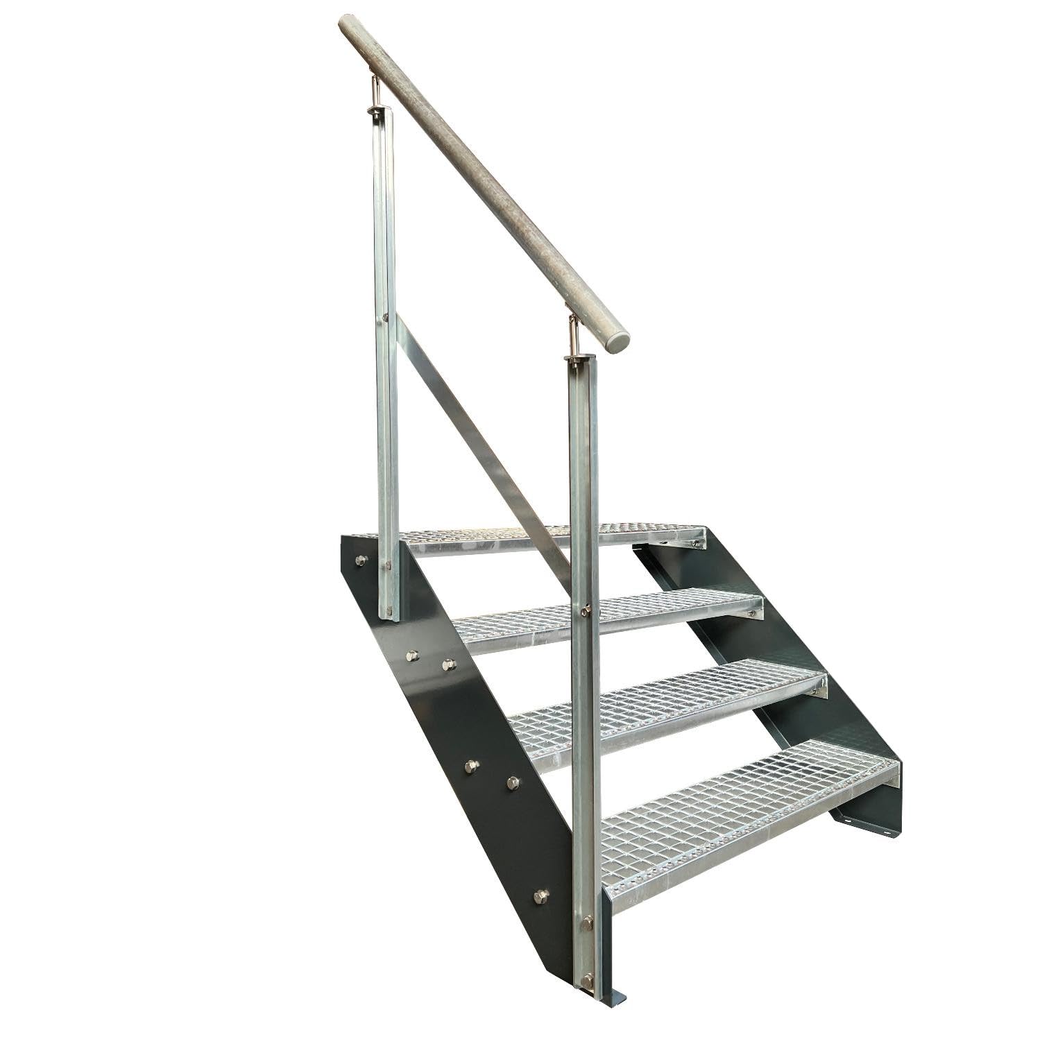 Kaminbau Mierzwa Balustrade D’escalier En Acier Galvanisé – 4 Marches, Largeur 1000 Mm, Hauteur 76 Cm – Pour Jardin, Terrasse, Piscine