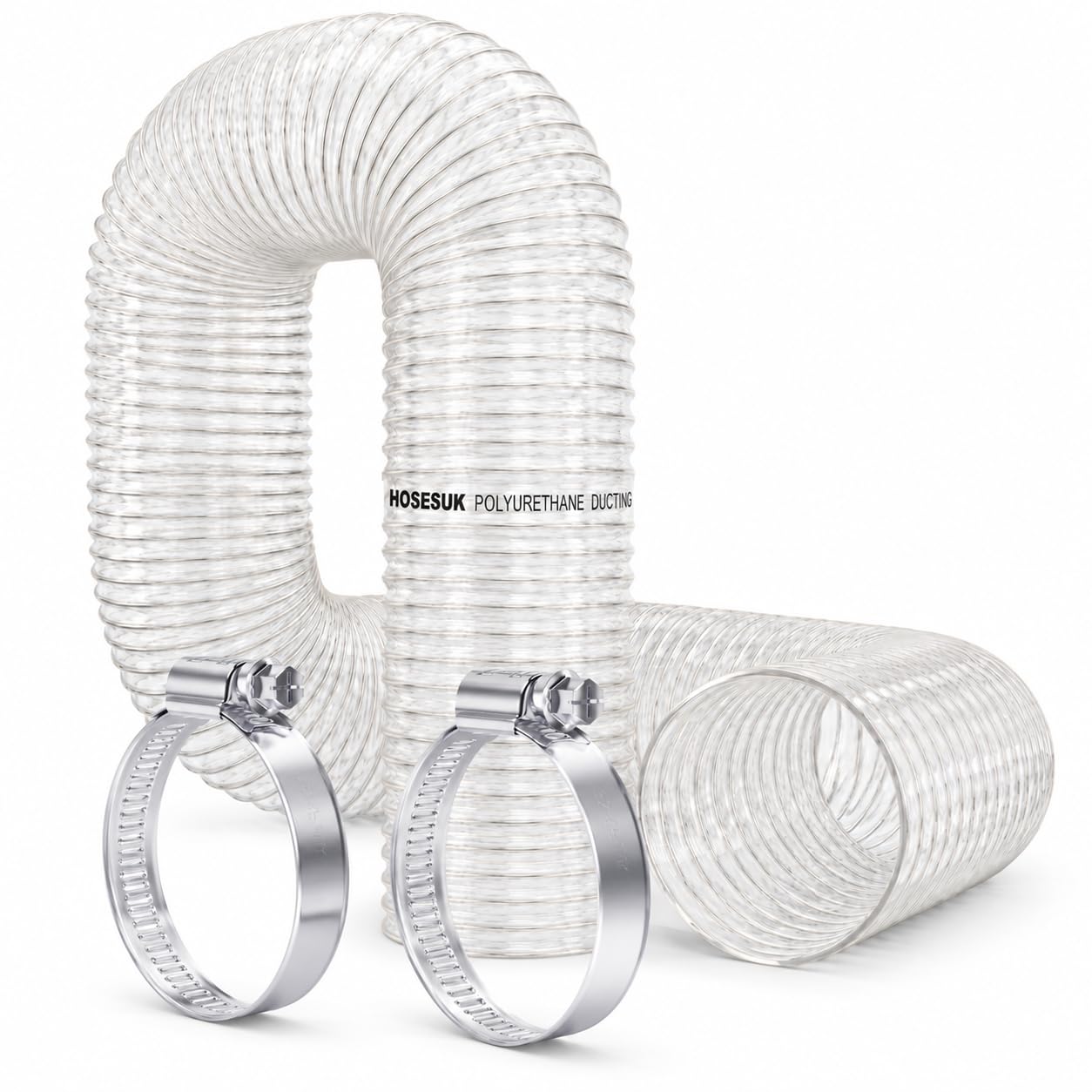 180mm Clear Hose PU Vacuum Cleaner Dust Collection Duct Flexible Air Ducting Transparent Industrial Ducting for Woodworking + Hose Clips 4 Metre
