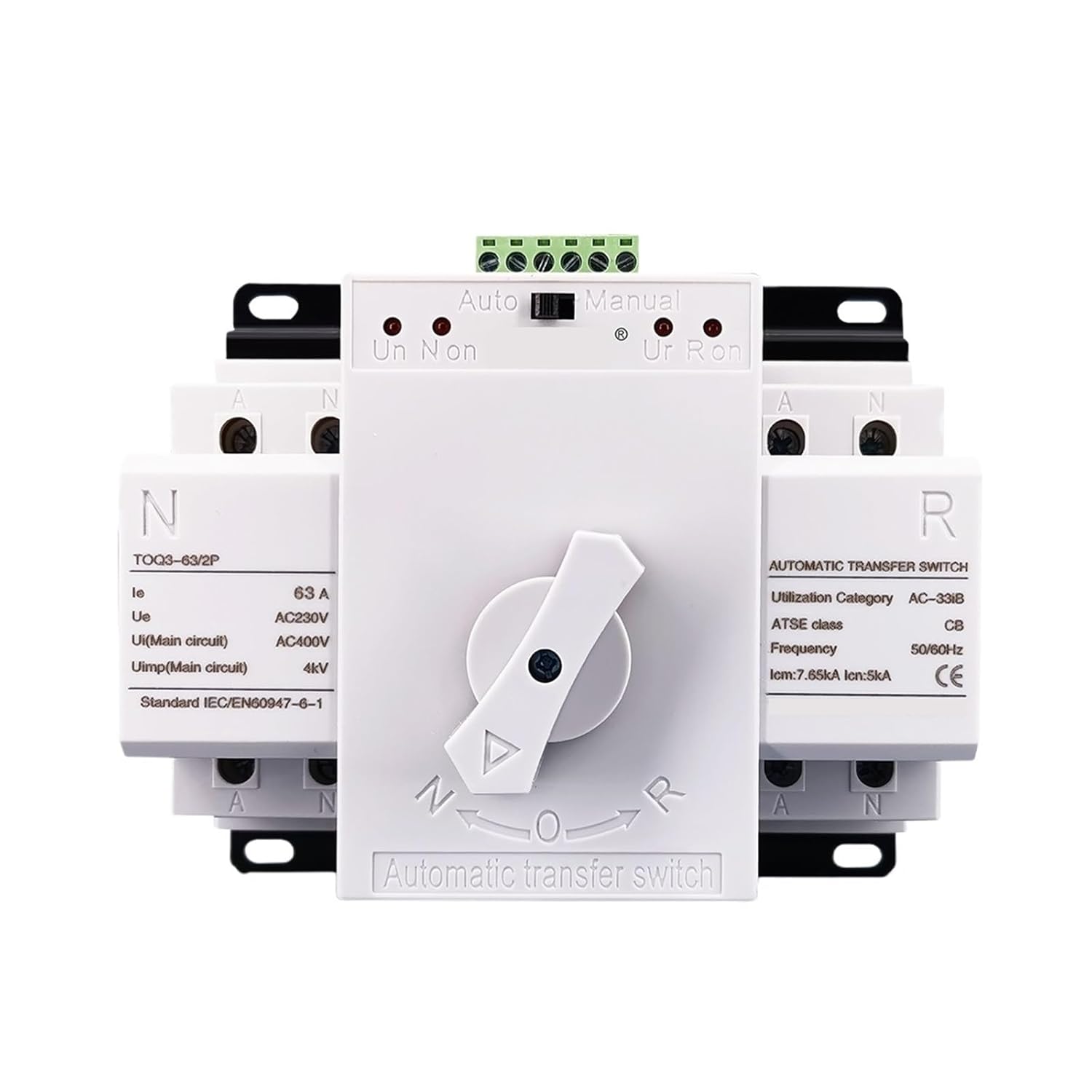 ATS 2P 63A 230V MCB型デュアル電源自動切換スイッチ TOQ3-2P/63(2 INPUT 2 OUTPUT)