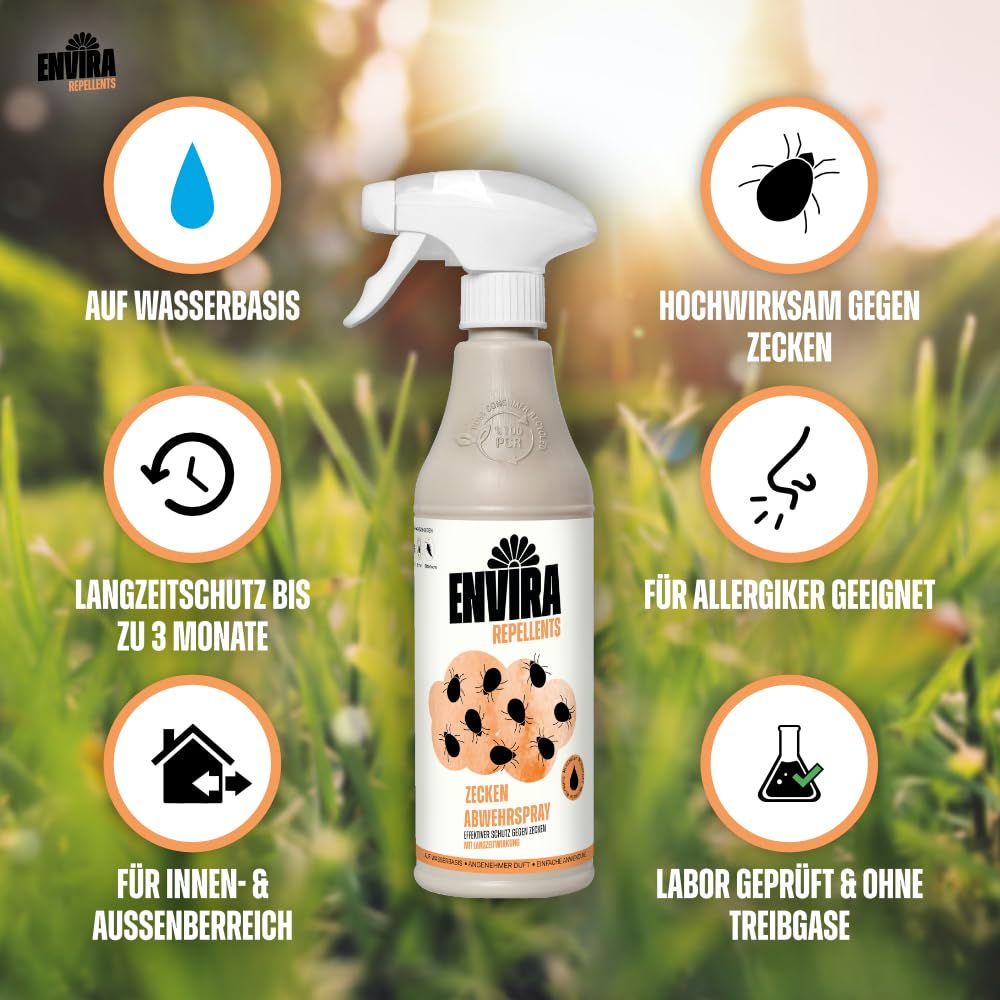 Envira Zecken Abwehrspray 2x 5 Liter - Effektiver Zeckenschutz - Spray mit Langzeitwirkung zum Zecken fernhalten - Mittel gegen Zecken in der Wohnung - Effektives Zeckenmittel