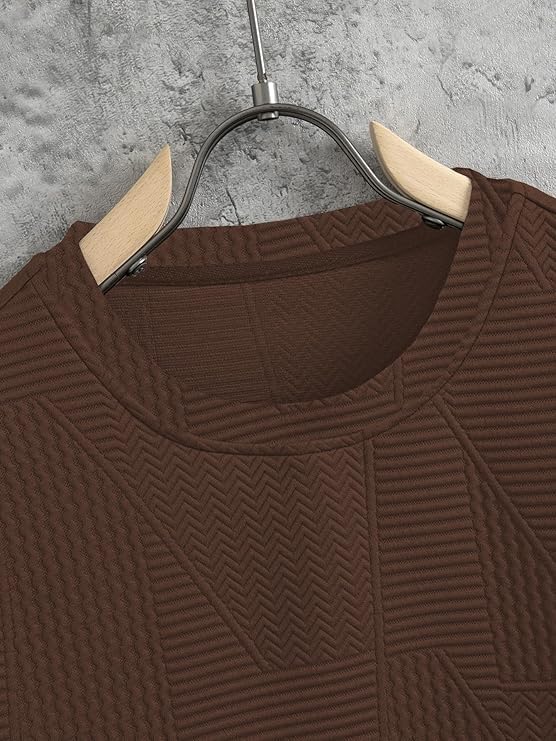 Image of GRECIILOOKS Full Sleeve T Shirt for Men | Casual T-Shirts for Man|Poly Cotton Textured Oversized Fit T-Shirt | Round Neck T-Shirt's