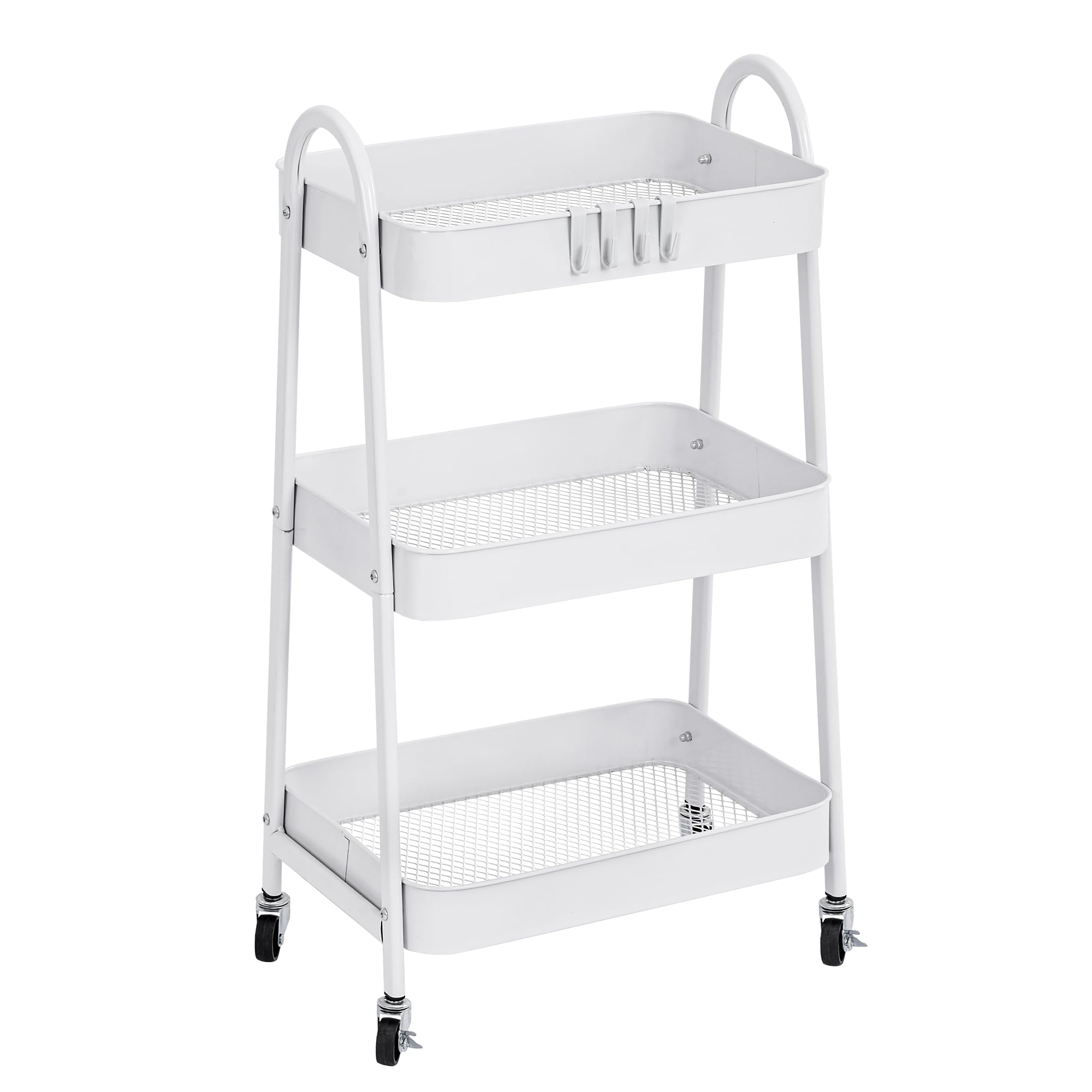 T-LOVENDO.ES Carro de Cocina Metálico con Ruedas. Carrito Auxiliar Multiuso. 3 Cajones de Almacenamiento. Ideal para Frutas, Verduras, Cocina, Salón, Oficina (Blanco)