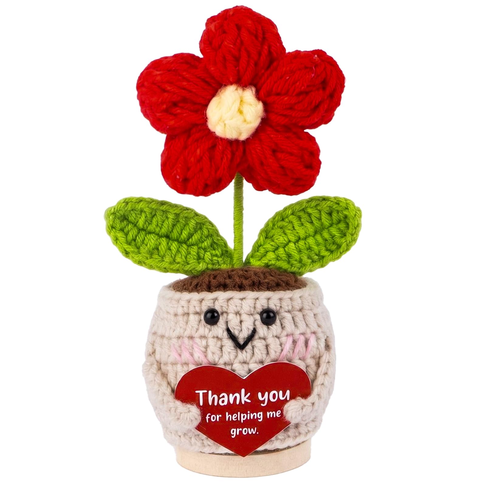 Teacher Gifts for Women,Thank You For Helping Me Grow,Crochet Flowers Red with Thank You Card, Positive Doll Gift for Nursery Teacher Friends Colleagues Mum,Decorative Accessories, Hanging Ornaments