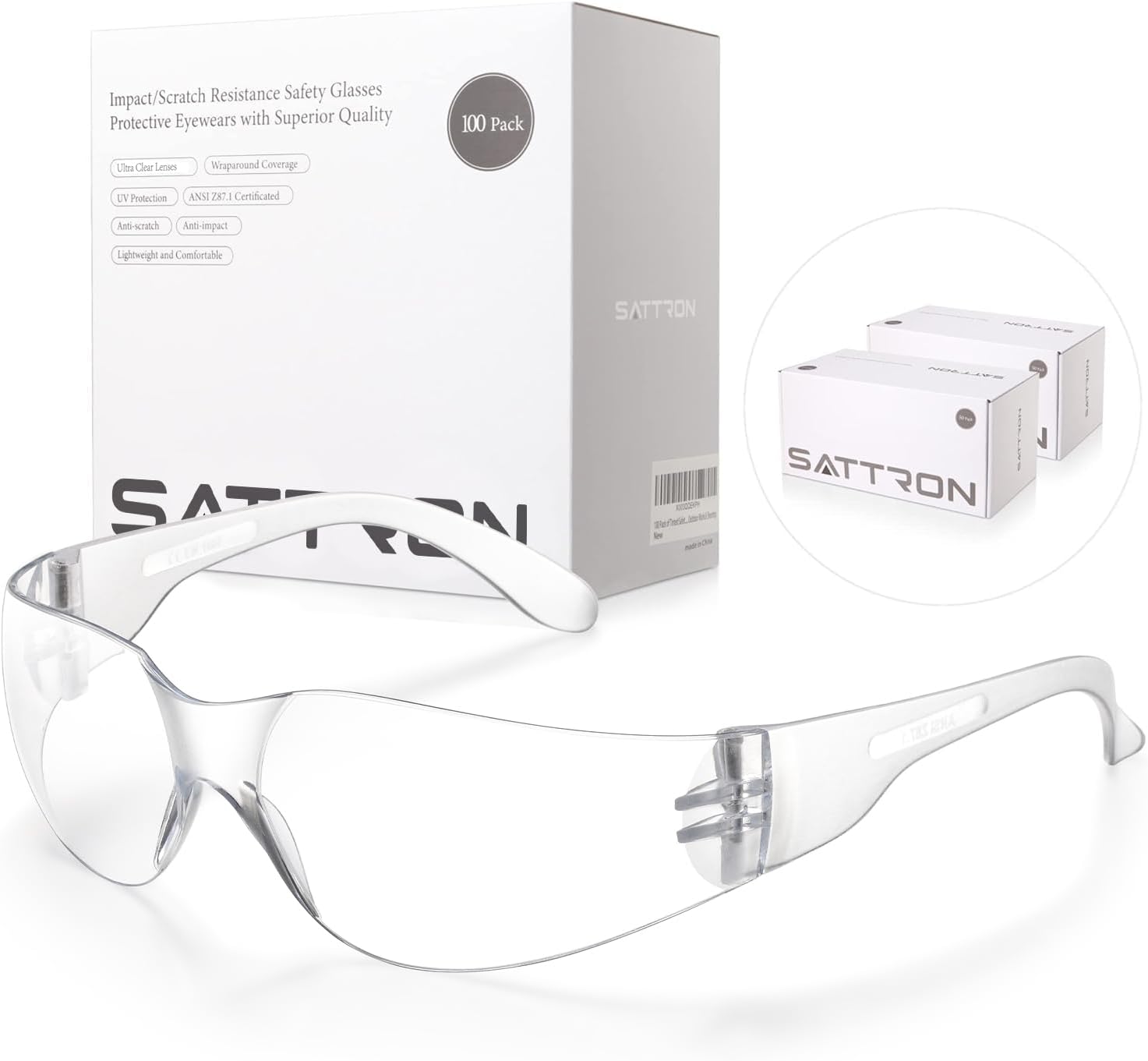 100 Pack of Clear Safety Glasses,...