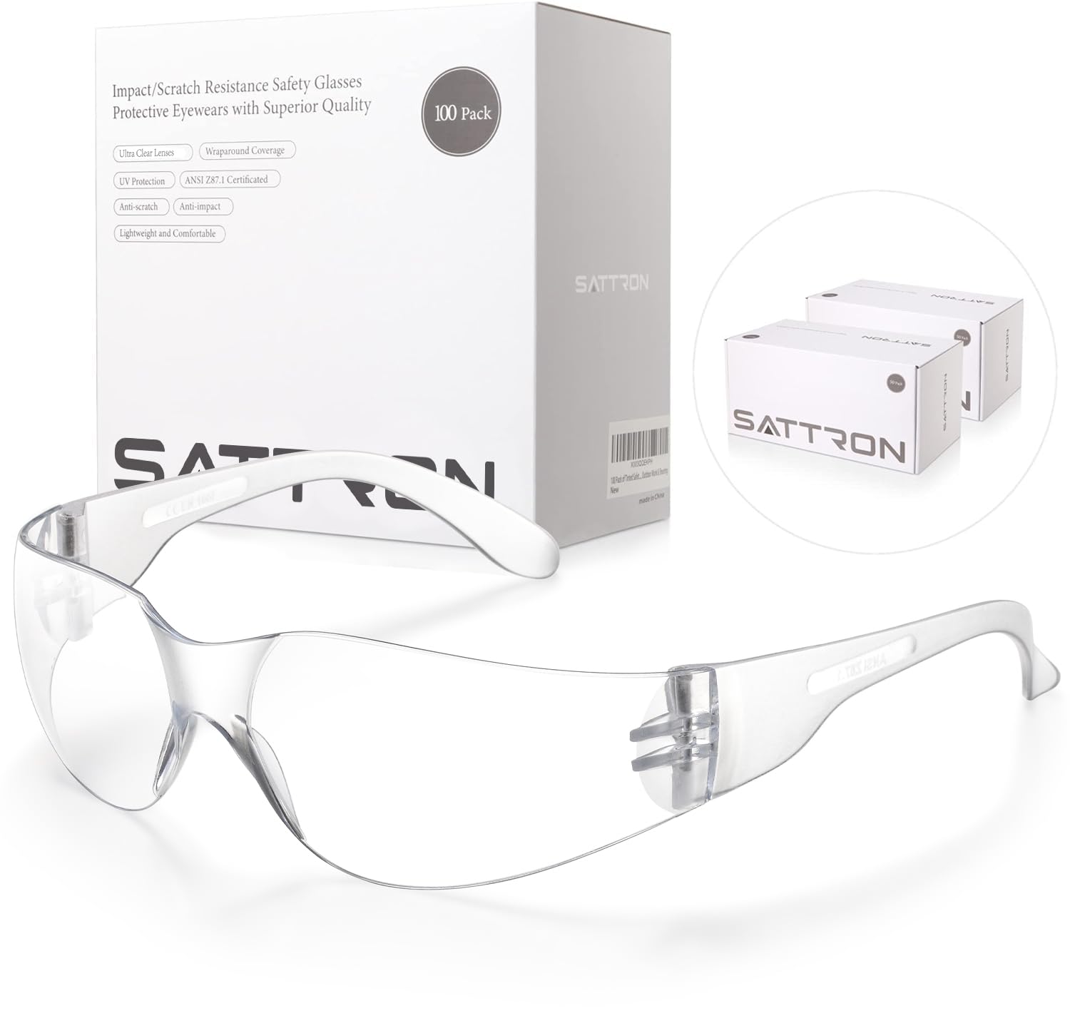 100 Pack of Clear Safety Glasses, Scratch &amp; Impact Resistant ANSI Z87.1 Protective Eyewear, Ploycarbonate Lenses or Women Men Safety Sunglasses for Construction, Outdoor Work &amp; Shooting Ideal for Lab