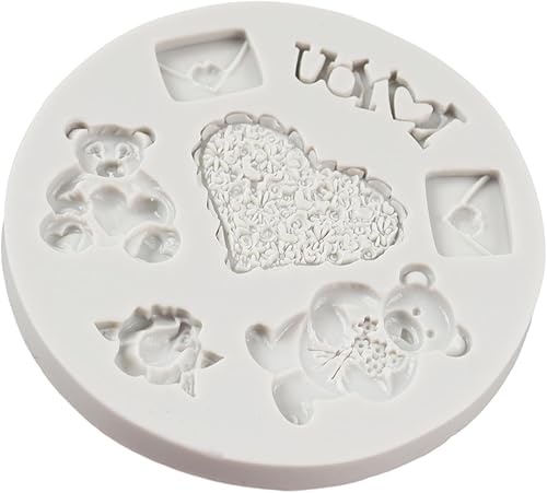 Miniatura 9 de Molde de fondant para el día de San Valentín, molde de silicona con forma de oso de corazón, rosa, amor, beso, letras para decoración de pasteles,