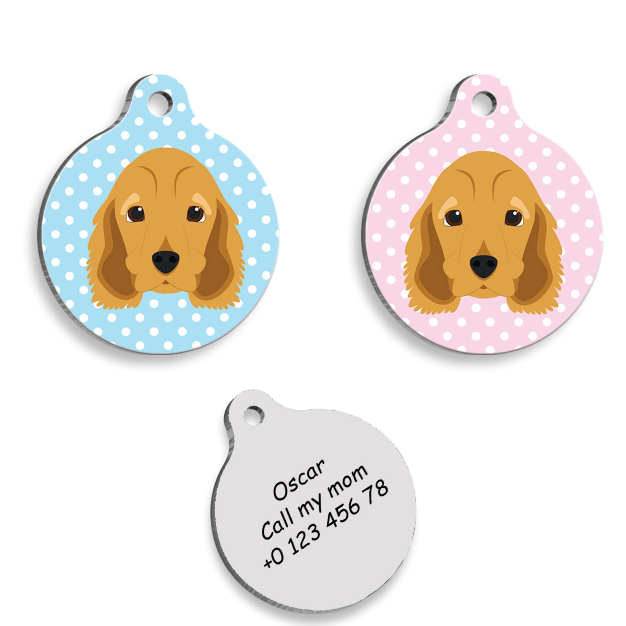 COCKER SPANIEL Personalized Dog Tag - Custom Name Tag - ID Tag for Dog & Cat - Customized Pet Tags - Dog Name Tag - Cat Name Tag - Engraved Dog Tag (Blue)