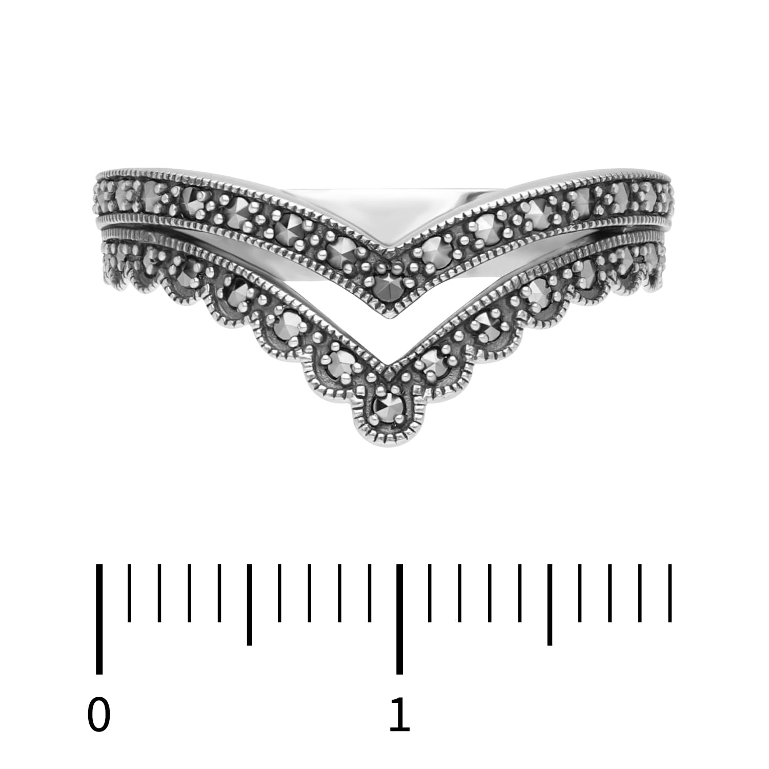 Esse Marcasite - Anello in argento sterling e marcasite a doppia fila