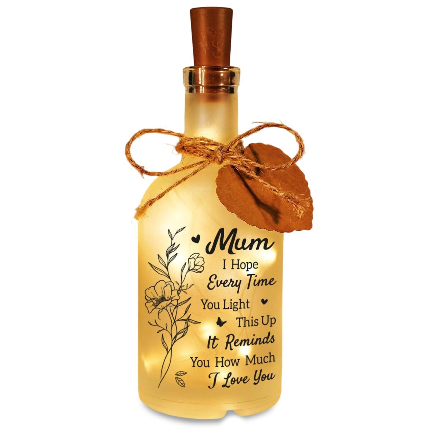 Laicaii Gifts for Mum - LED Bottle Decorative Light with Warm White LEDs, Thoughtful Decorative Lighting, Glass Bottle for Shelf or Bedside Display, Aesthetic and Functional for Mum