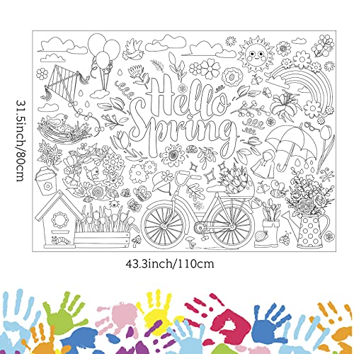 Zoiiwa Hello Spring Giant Coloring Poster For Kids Spring Coloring Books Large Coloring Tablecloth Huge Coloring Craft Table Cover For Boys Girls Classroom Home Party Supplies Favor 31.4 X 43.3 Inch #TOP1