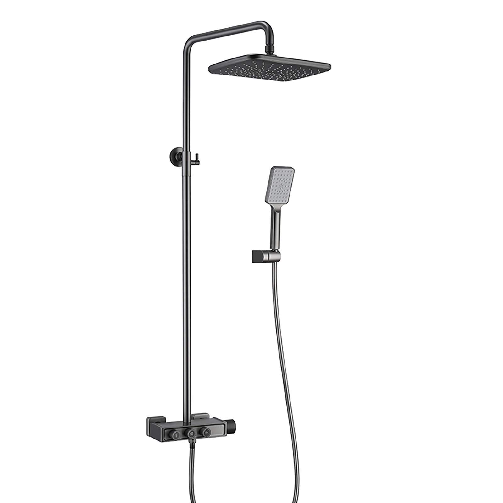 AYCDL Multifunctional Shower Combo Set Wall Mounted Bathroom Shower Faucet Set with Rainfall Shower Head, Handheld Shower, Bathtub Faucet,Gray,Brushed Gold,Gray