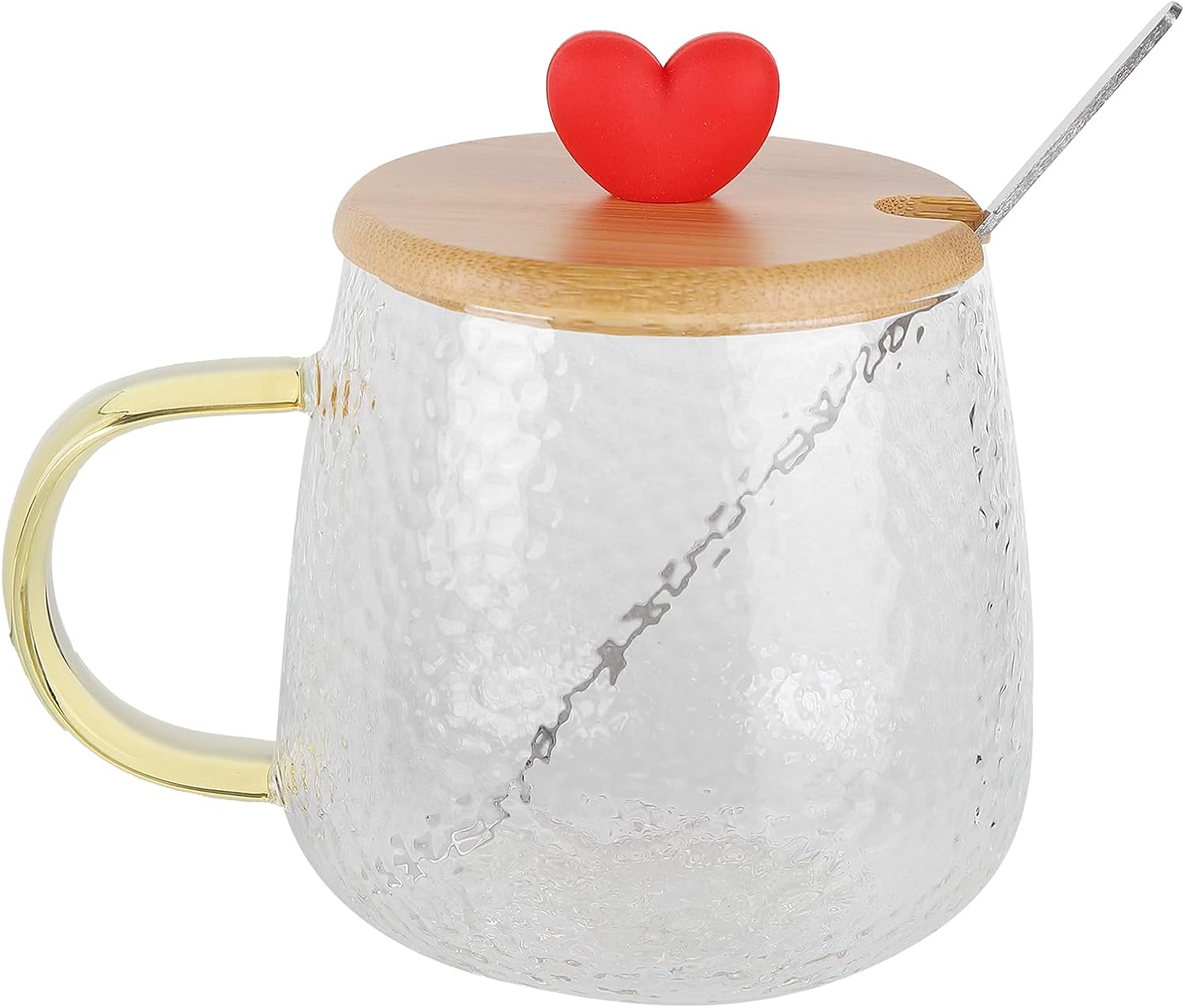 FIYO 400ml Glass Cup,Cute High Borosilicate Glass Cup with Handle Juice