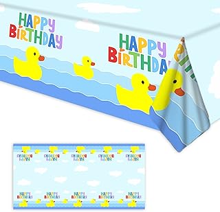 Duck Happy Birthday Tablecloth Duck Animal Party Plastic Supplies Animal Theme Baby Shower Boys Girls Blue Birthday Party Supplies Party Picnic Camping Plastic Table Cover Decorations