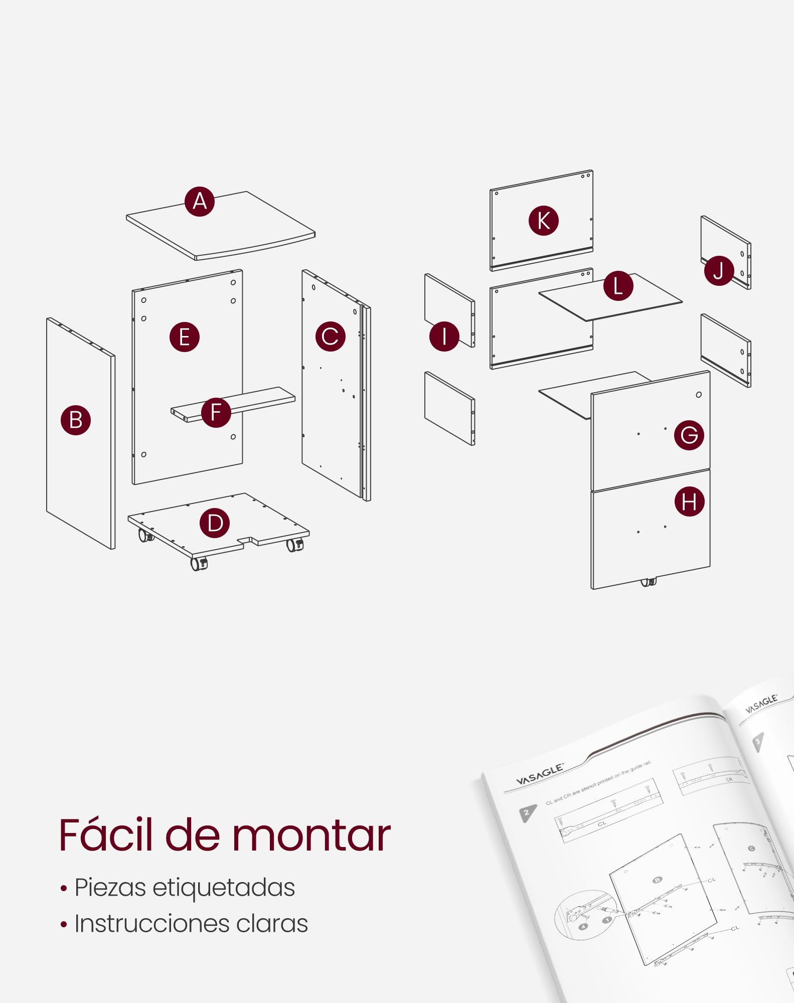 VASAGLE Armario Archivador de 2 Cajones, Archivador de Oficina con Cerradura, Soporte para Impresora, A4, Carta y Carpetas Colgantes, Montaje Necesaria, Blanco LCD027W46