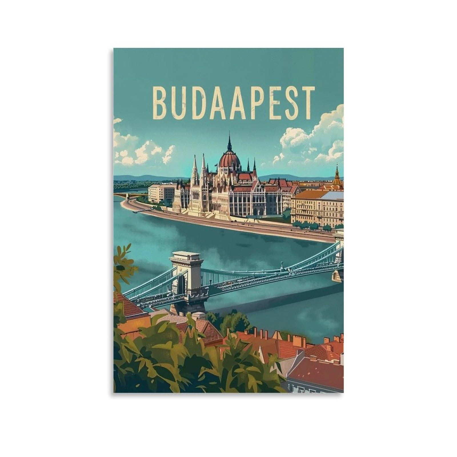 WHOUHJYE Budapest 01 Poster Wall Art Canvas Vintage Aesthetic Painting Decor for Rooms 16x24inch Unframe-style