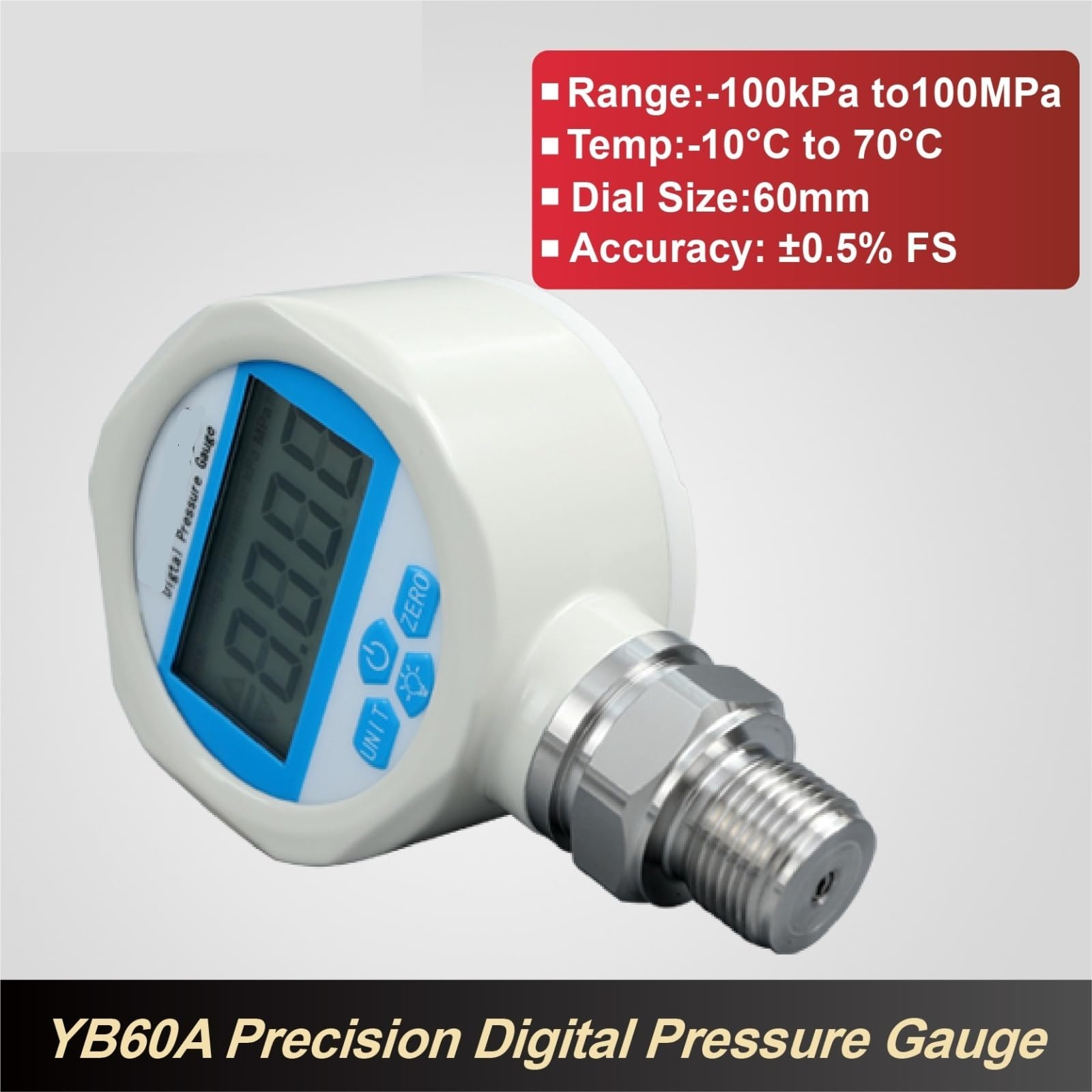 Präzisions-Digital-Manometer, YB60A −100 kPa ~ 100 MPa, optionales Verbund-Vakuum-Manometer, 60 mm Spitzenwert(0-100kpa)