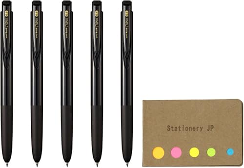 Signo RT1 - Bolígrafo retráctil de tinta de gel, punta extrafina de 0.020 in, agarre de goma, tinta negra, paquete de 5, notas adhesivas