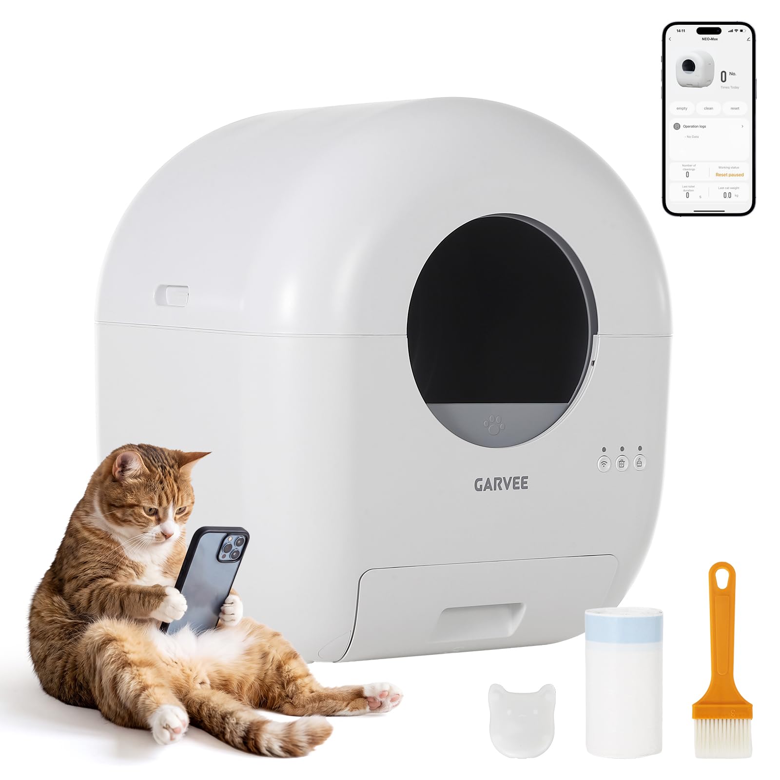 Selbstreinigendes Katzenklo Mit App-Steuerung, Weiß/Grau