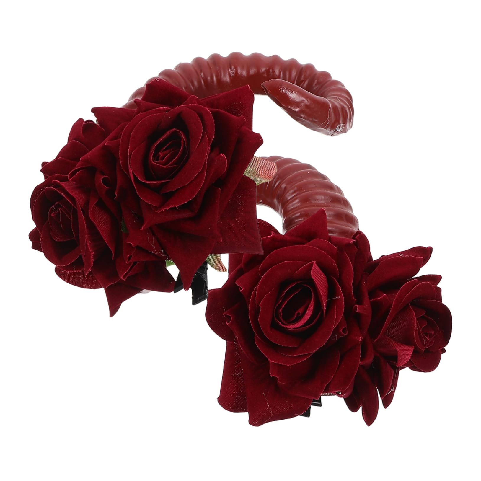 Vaguelly Halloween Sheep Horn Hair Clips Red Flower Design Pe Material Comfortable Secure Fit for Cosplay Party Hair Decoration Accessories