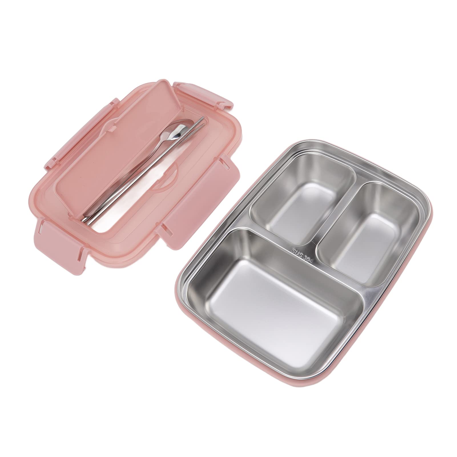 Boîte à lunch Boîte à lunch portable en acier inoxydable 304 à 3 compartiments(Pink)