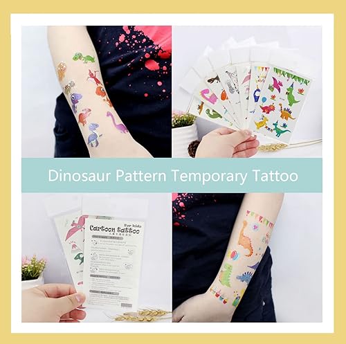 Miniatura 5 de Tatuajes temporales de dinosaurio para niños 95 piezas 10 hojas serie de dinosaurios para niños juguetes temporales calcomanías falsas de la serie